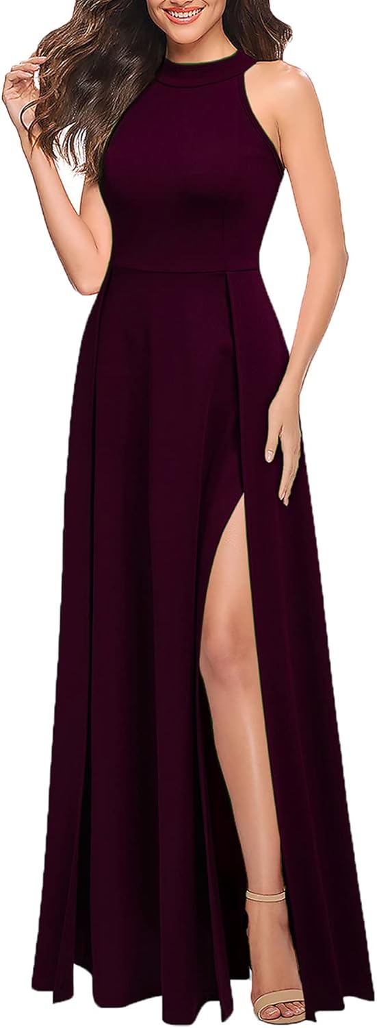 MUSHARE Women's Halter Neck Sexy Split Cocktail Party Maxi Long Formal Dress - Image 3