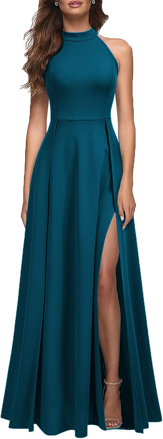 MUSHARE Women's Halter Neck Sexy Split Cocktail Party Maxi Long Formal Dress - Image 7