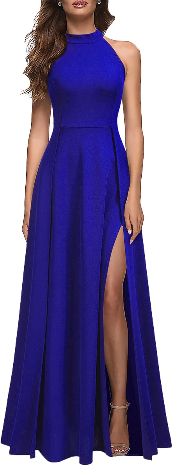 MUSHARE Women's Halter Neck Sexy Split Cocktail Party Maxi Long Formal Dress - Image 6