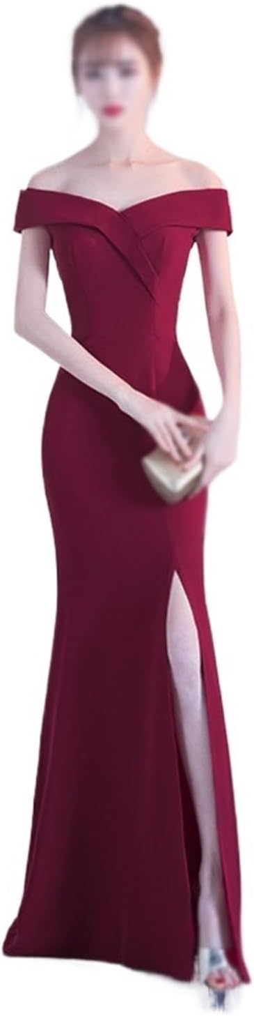 MVUYO Evening Gown Long Shoulder Dress Long Dress Dinner Dress Wedding Evening Dress(Large)