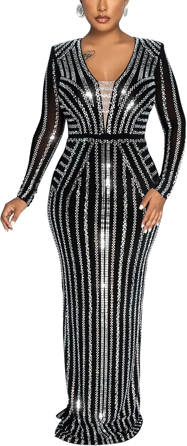 PORRCEY Women's Sexy Elegant Rhinestone Sleeveless Party Club Night Hot Drilling Clubwear Evening Dresses - Image 32