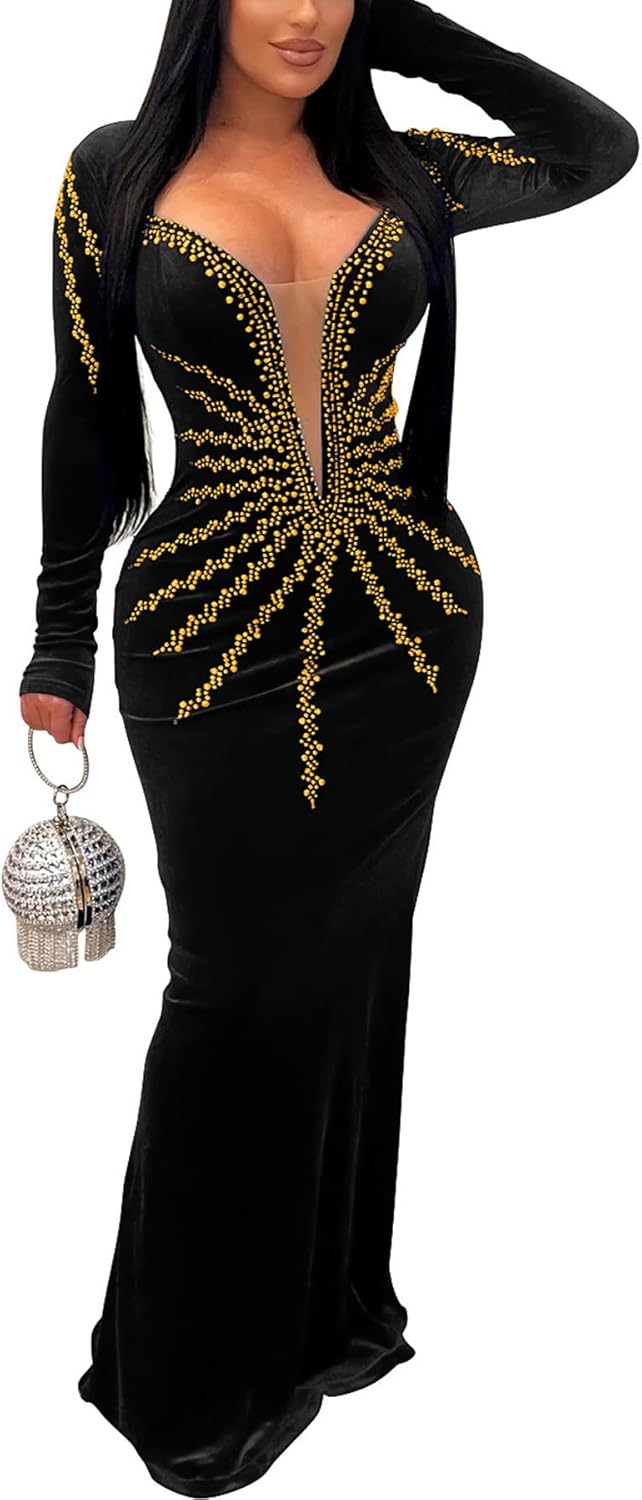 PORRCEY Women's Sexy Elegant Rhinestone Sleeveless Party Club Night Hot Drilling Clubwear Evening Dresses - Image 9
