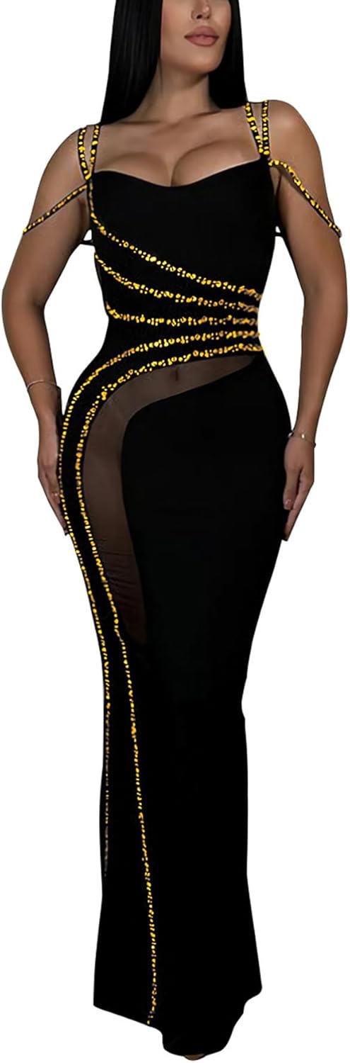 PORRCEY Women's Sexy Elegant Rhinestone Sleeveless Party Club Night Hot Drilling Clubwear Evening Dresses - Image 36