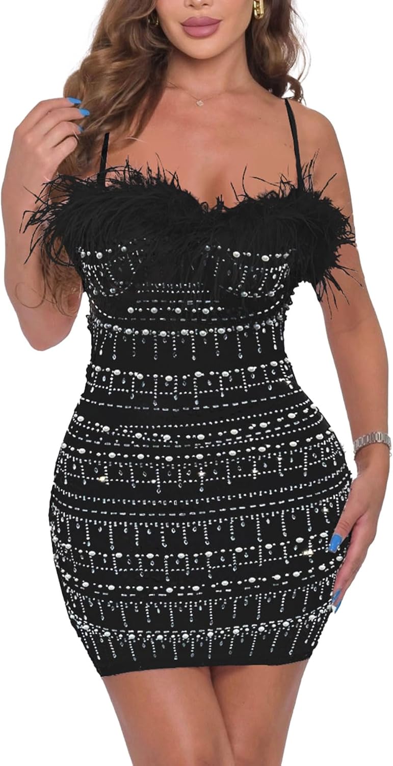 PORRCEY Women's Sexy Elegant Rhinestone Sleeveless Party Club Night Hot Drilling Clubwear Evening Dresses - Image 15