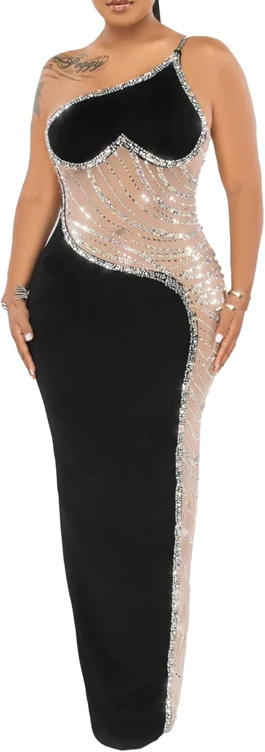 PORRCEY Women's Sexy Elegant Rhinestone Sleeveless Party Club Night Hot Drilling Clubwear Evening Dresses - Image 37