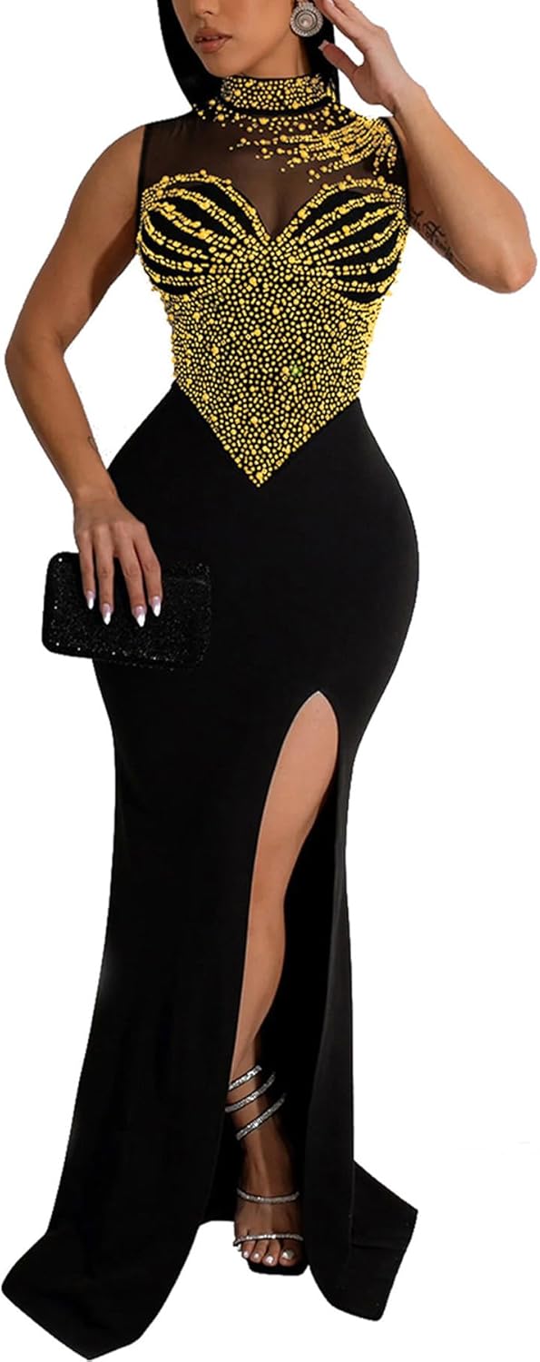 PORRCEY Women's Sexy Elegant Rhinestone Sleeveless Party Club Night Hot Drilling Clubwear Evening Dresses - Image 22