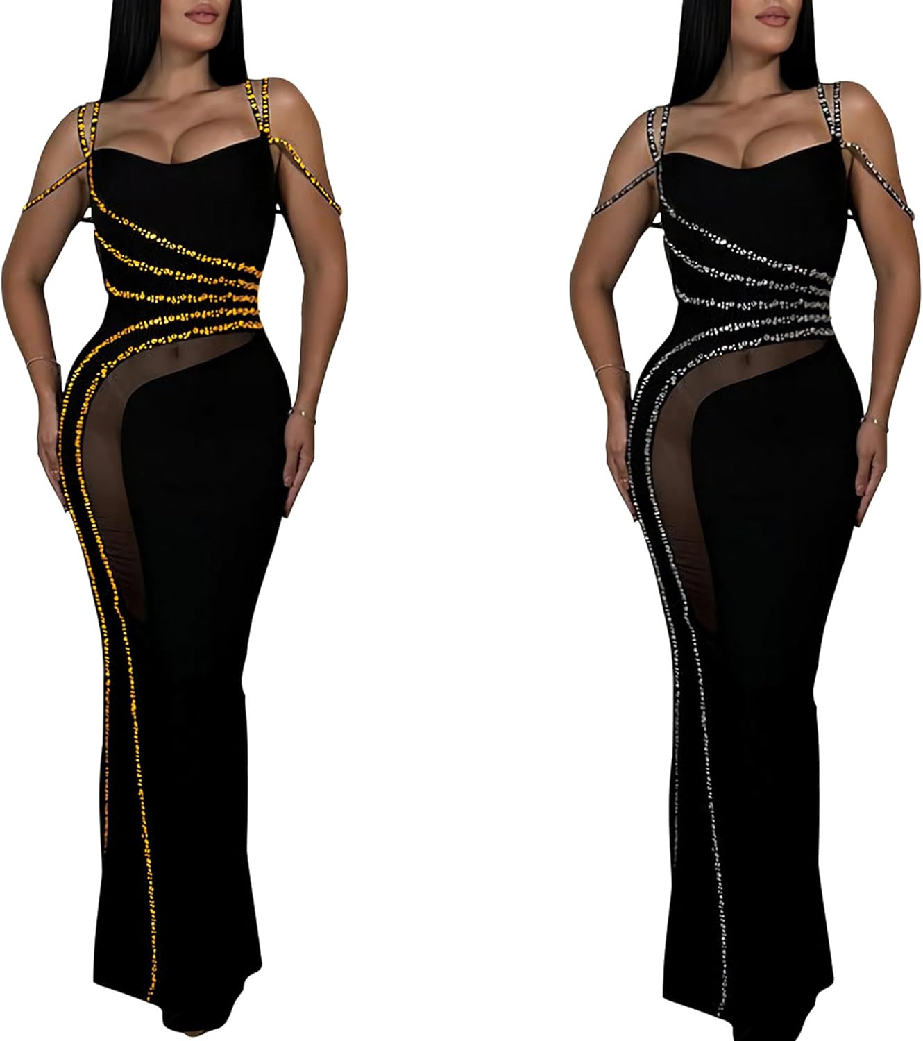 PORRCEY Women's Sexy Elegant Rhinestone Sleeveless Party Club Night Hot Drilling Clubwear Evening Dresses - Image 4