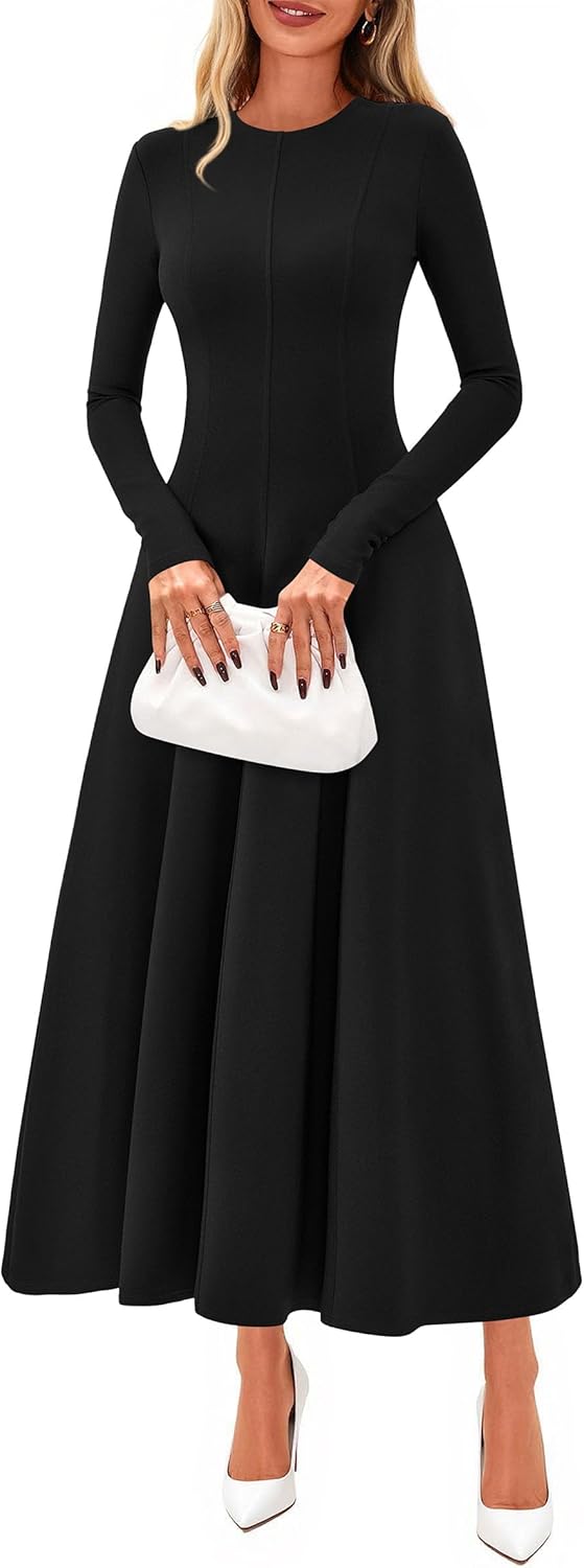 PRETTYGARDEN Cocktail Dresses for Women 2025 Elegant Classy Fall Long Sleeve Midi A Line Flowy Modest Winter Party Dress