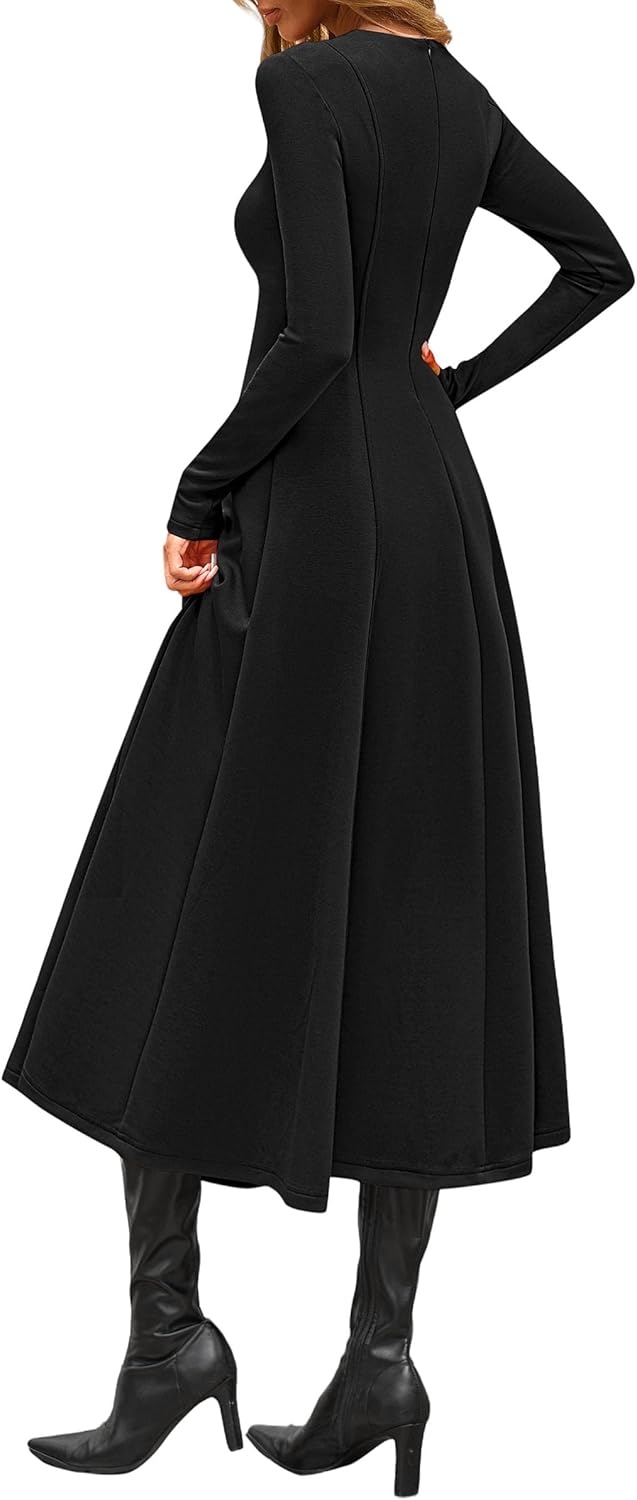 PRETTYGARDEN Cocktail Dresses for Women 2025 Elegant Classy Fall Long Sleeve Midi A Line Flowy Modest Winter Party Dress - Image 5