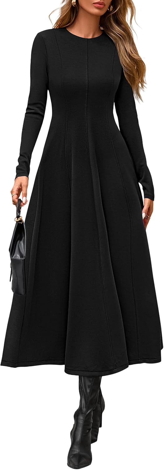 PRETTYGARDEN Cocktail Dresses for Women 2025 Elegant Classy Fall Long Sleeve Midi A Line Flowy Modest Winter Party Dress - Image 6