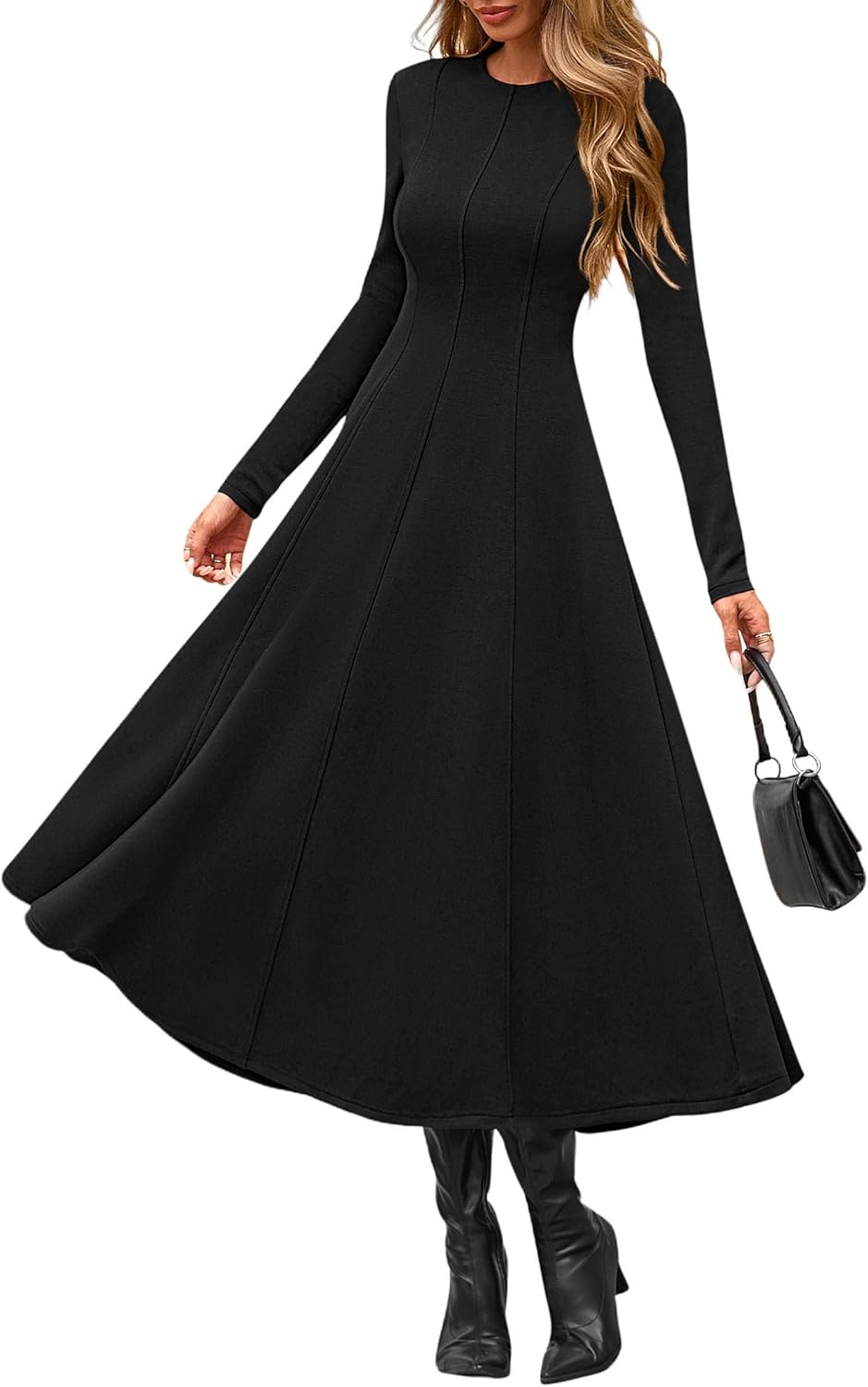 PRETTYGARDEN Cocktail Dresses for Women 2025 Elegant Classy Fall Long Sleeve Midi A Line Flowy Modest Winter Party Dress - Image 4