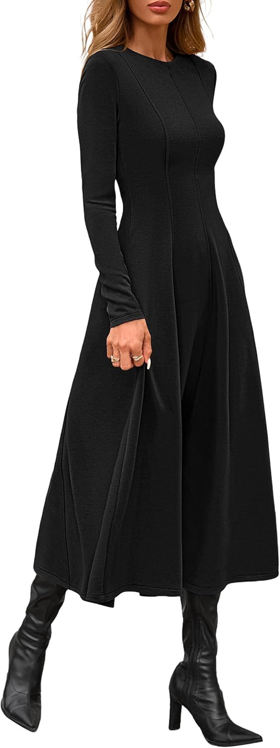 PRETTYGARDEN Cocktail Dresses for Women 2025 Elegant Classy Fall Long Sleeve Midi A Line Flowy Modest Winter Party Dress - Image 3