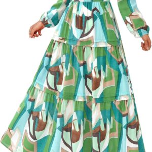 PRETTYGARDEN Women's 2025 Fall Boho Maxi Dresses Floral Long Sleeve V Neck Flowy Elegant Wedding Guest Dress Vacation Outfits