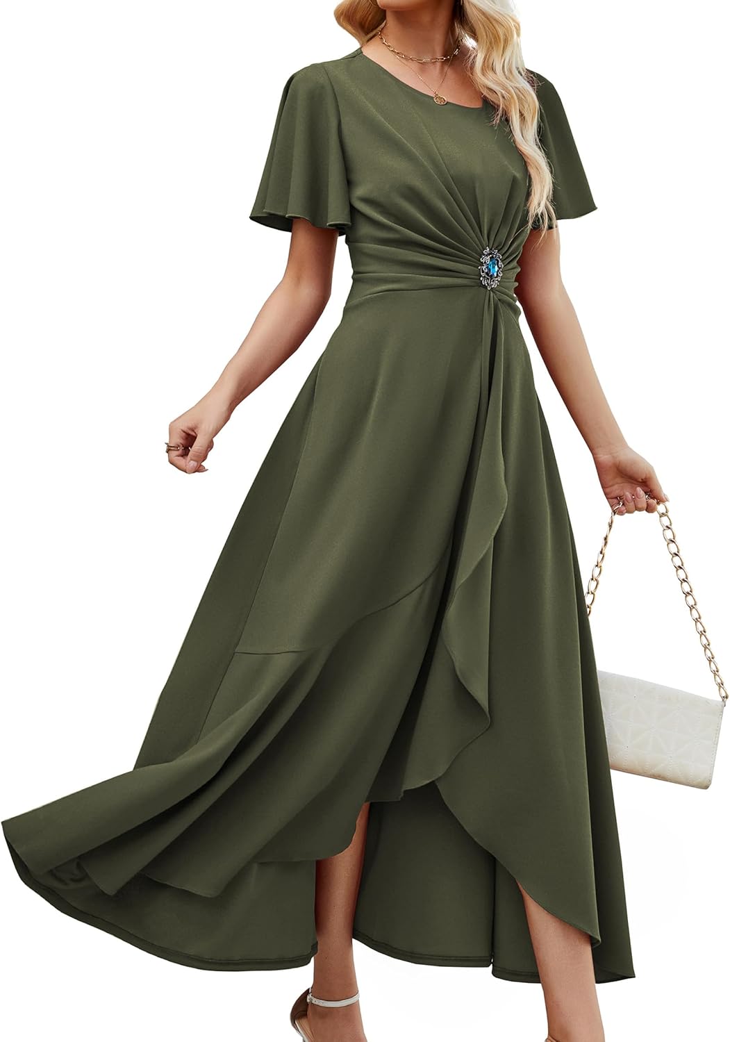 QMZ Wedding Guest Dresses for Women Have Pockets Cocktail Dress Ruffle Sleeve A Line Evening Party Formal Dresses for Women - Image 13