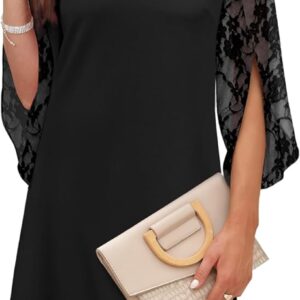 RUMIA Womens Cocktail Dresses Chiffon Sleeves or Lace Sleeves Black