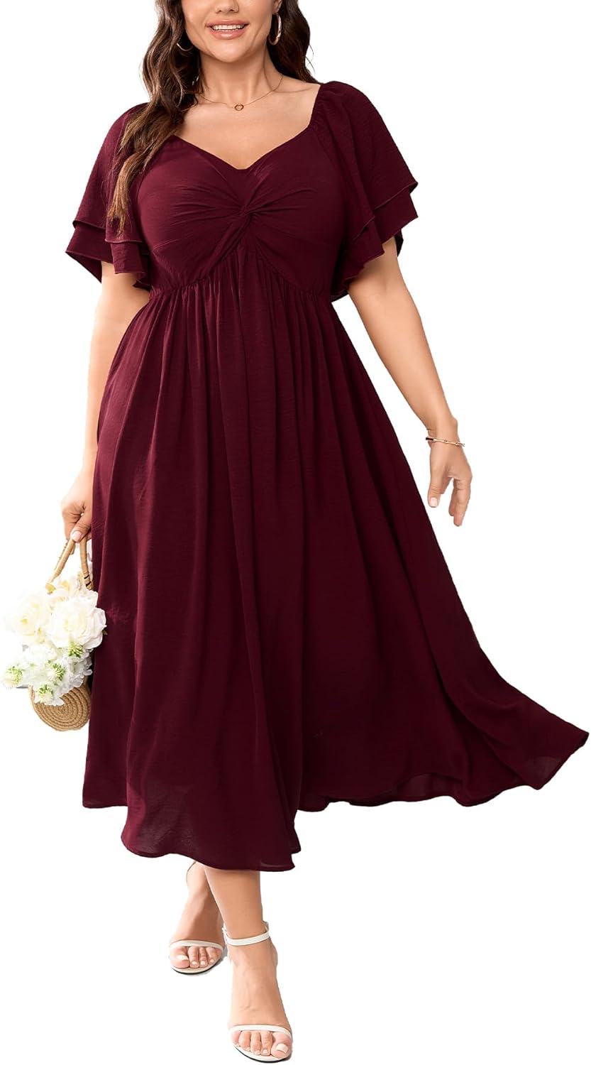 SCOMCHIC Women's Plus Size Wedding Guest Cocktail Dresses Sweetheart Neckline Ruffle Sleeve A Line Maxi Dress - Image 9