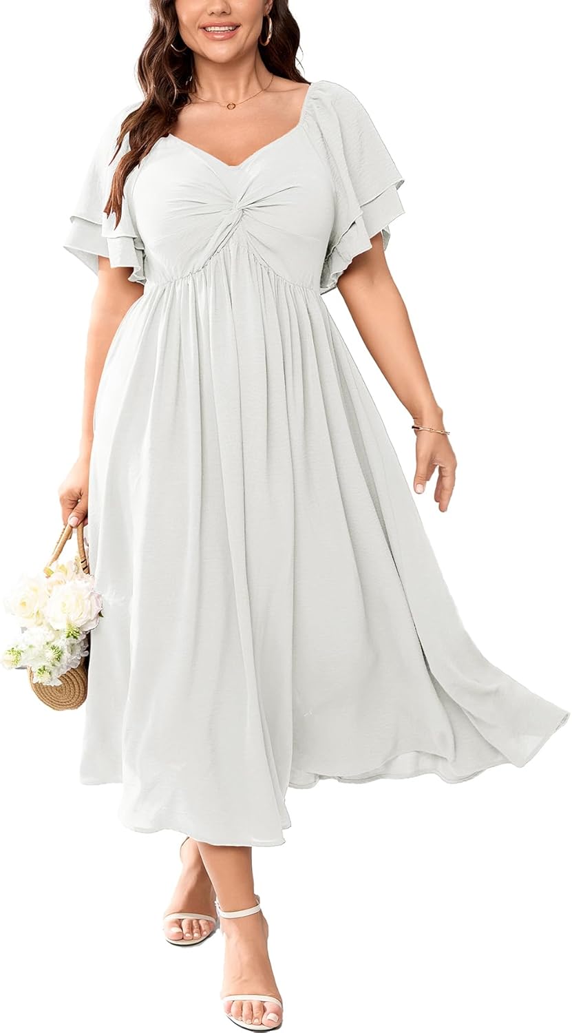 SCOMCHIC Women's Plus Size Wedding Guest Cocktail Dresses Sweetheart Neckline Ruffle Sleeve A Line Maxi Dress - Image 10
