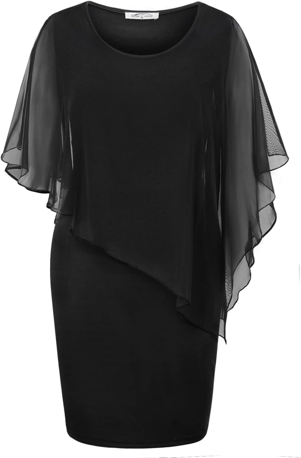 SeSe Code Women's Mesh Cape Overlay Bodycon Knee Length Pencil Dress for Wedding Guest - Image 8