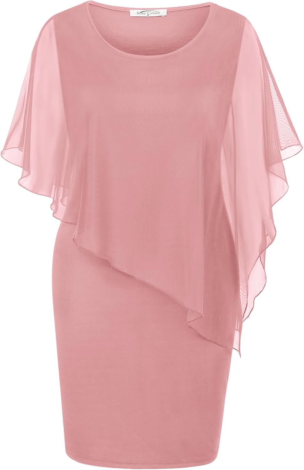 SeSe Code Women's Mesh Cape Overlay Bodycon Knee Length Pencil Dress for Wedding Guest