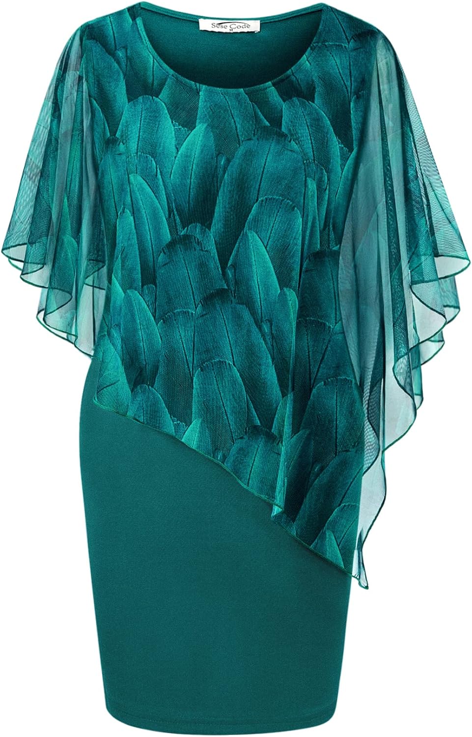 SeSe Code Women's Mesh Cape Overlay Bodycon Knee Length Pencil Dress for Wedding Guest - Image 7