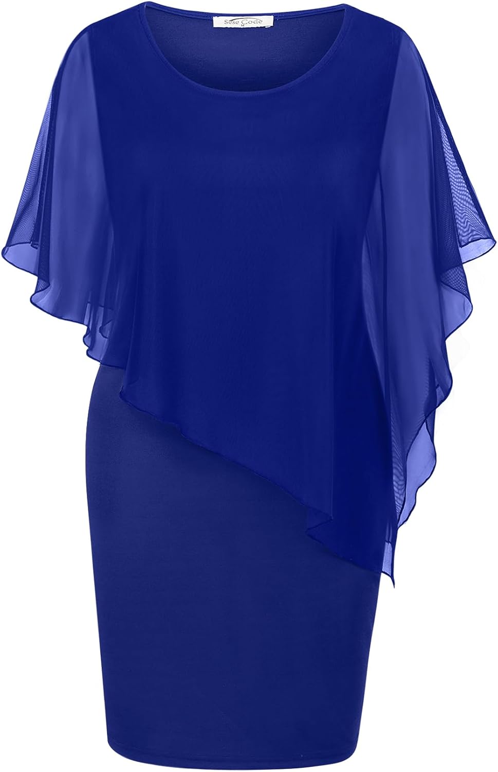 SeSe Code Women's Mesh Cape Overlay Bodycon Knee Length Pencil Dress for Wedding Guest - Image 6