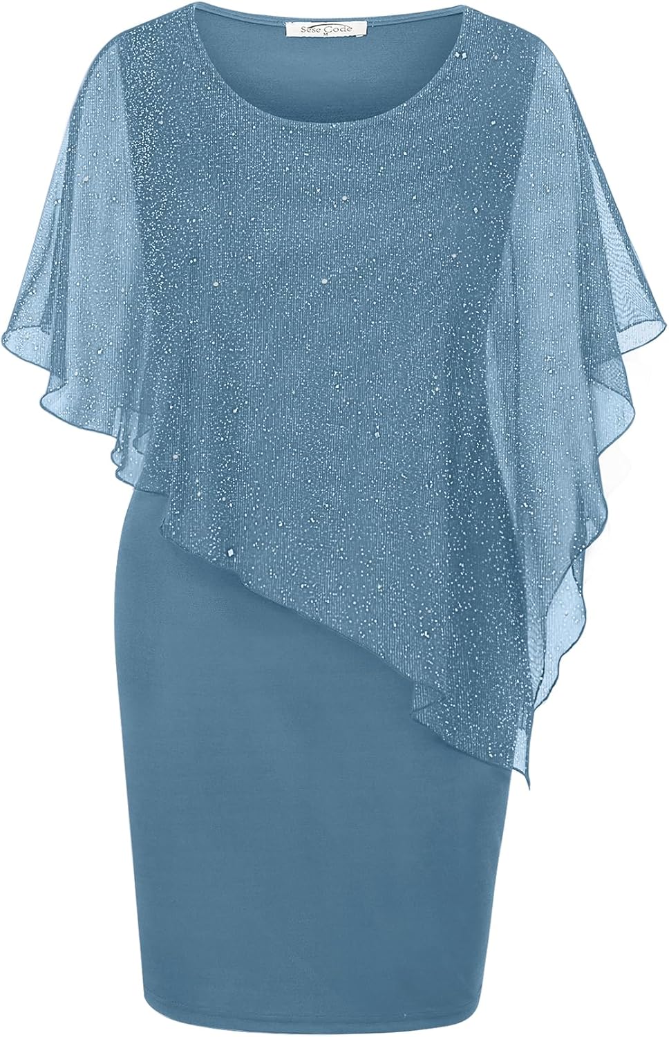 SeSe Code Women's Mesh Cape Overlay Bodycon Knee Length Pencil Dress for Wedding Guest - Image 15