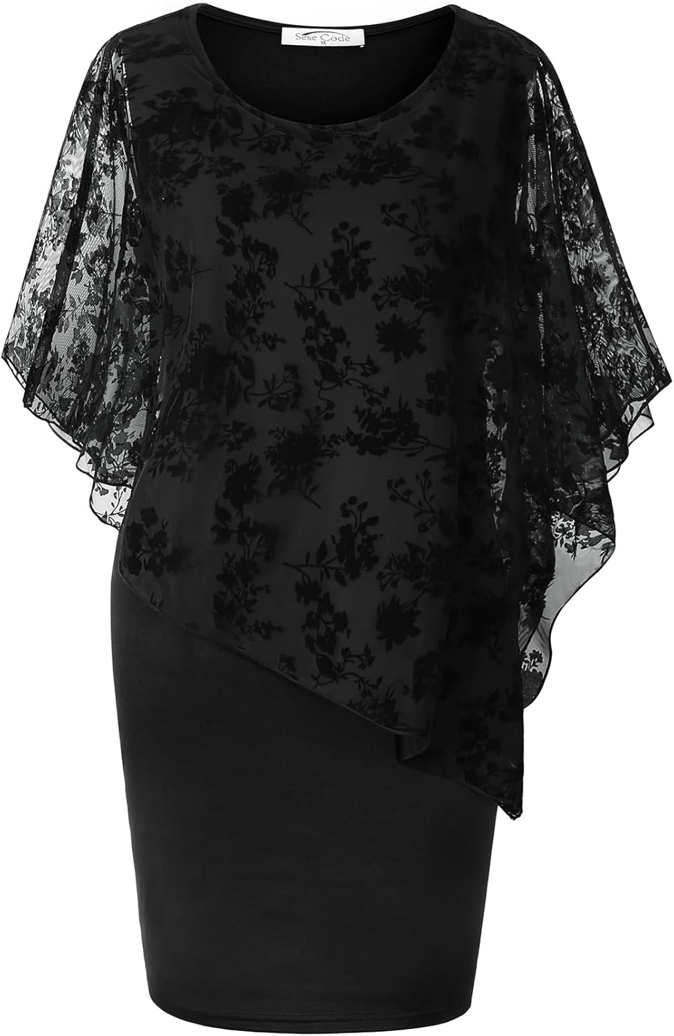 SeSe Code Women's Mesh Cape Overlay Bodycon Knee Length Pencil Dress for Wedding Guest - Image 10