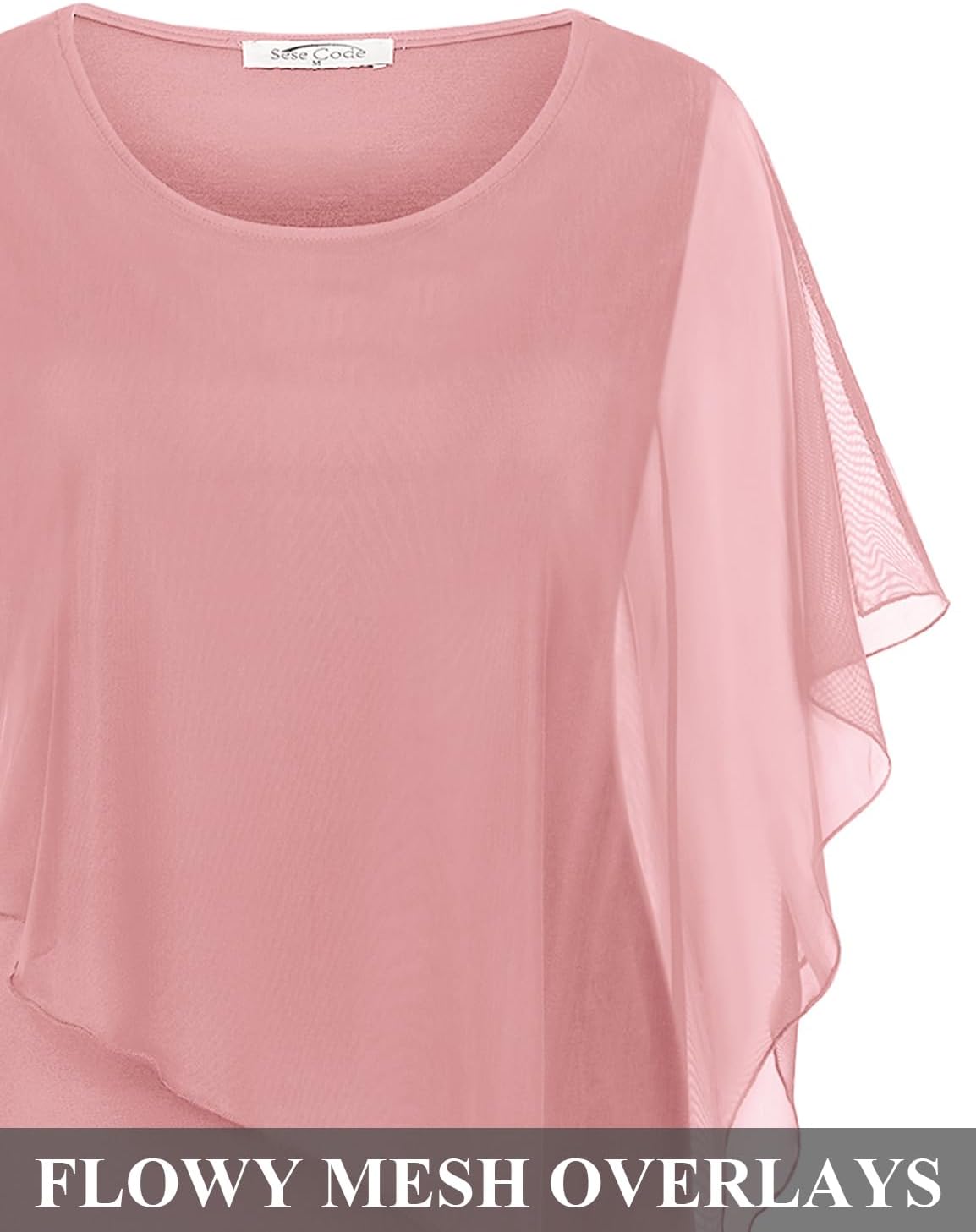 SeSe Code Women's Mesh Cape Overlay Bodycon Knee Length Pencil Dress for Wedding Guest - Image 3