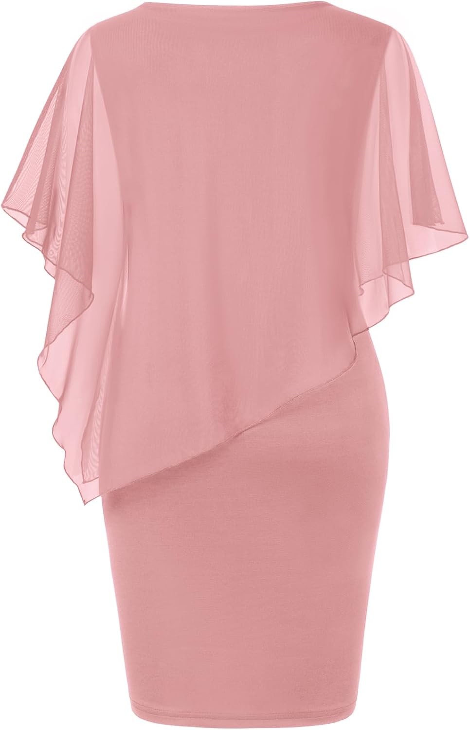 SeSe Code Women's Mesh Cape Overlay Bodycon Knee Length Pencil Dress for Wedding Guest - Image 2