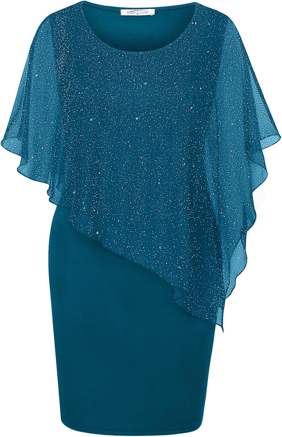 SeSe Code Women's Mesh Cape Overlay Bodycon Knee Length Pencil Dress for Wedding Guest - Image 13