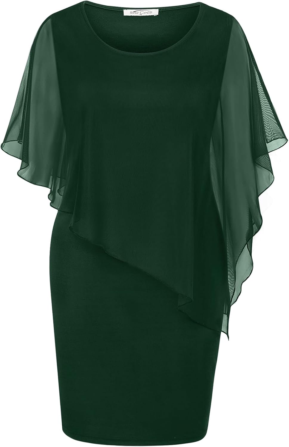 SeSe Code Women's Mesh Cape Overlay Bodycon Knee Length Pencil Dress for Wedding Guest - Image 11