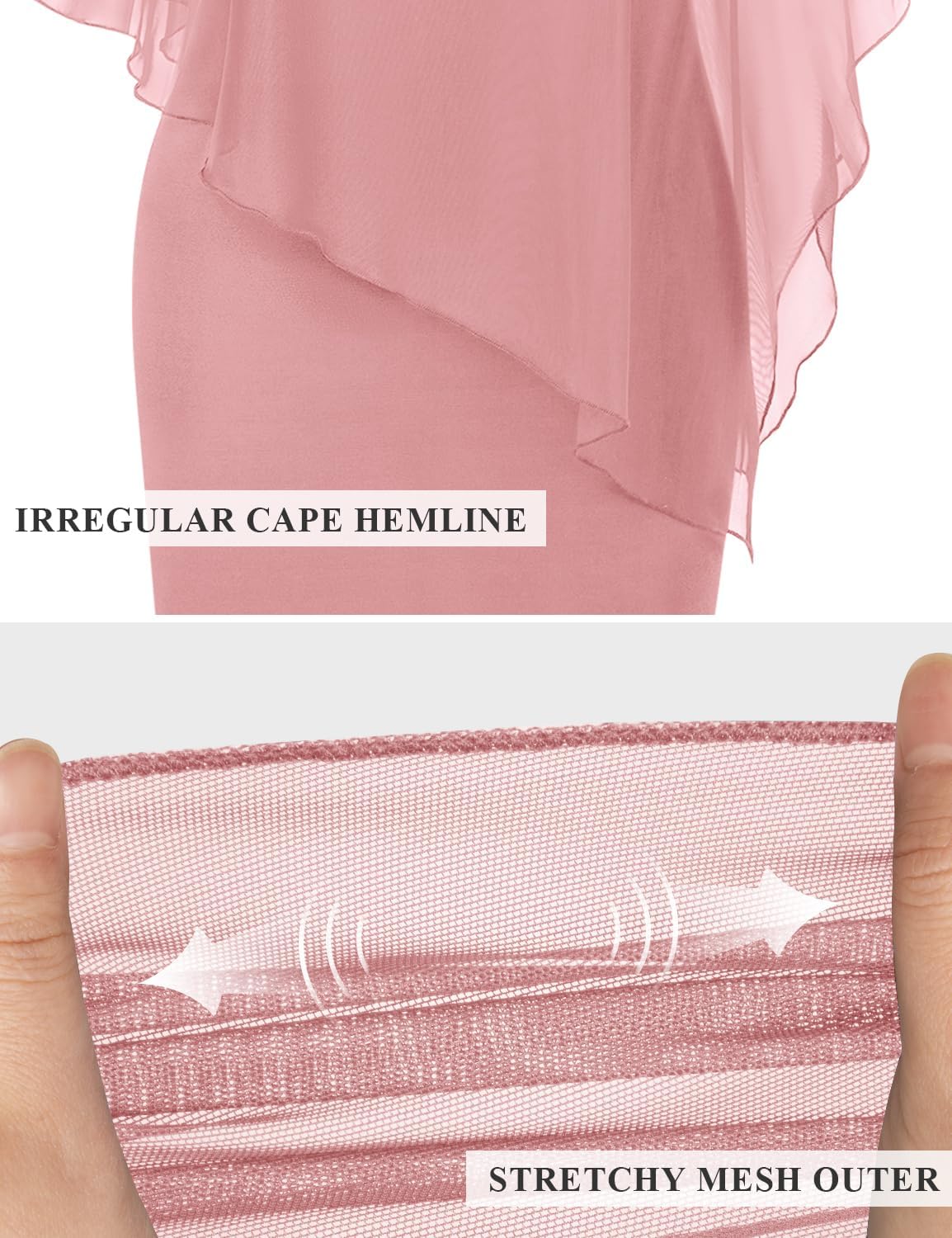 SeSe Code Women's Mesh Cape Overlay Bodycon Knee Length Pencil Dress for Wedding Guest - Image 4