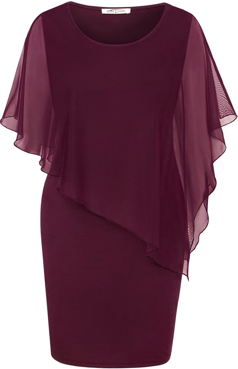 SeSe Code Women's Mesh Cape Overlay Bodycon Knee Length Pencil Dress for Wedding Guest - Image 14