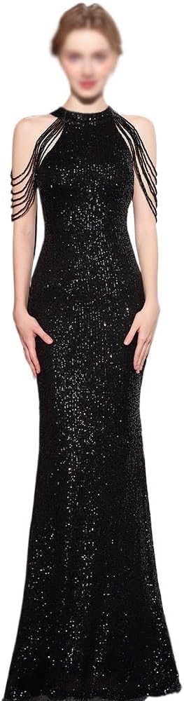 SIDUFHAOPKLL Evening Gown Ladies Banquet Light Luxury Hepburn Sequined Halter Long Dress - Image 2