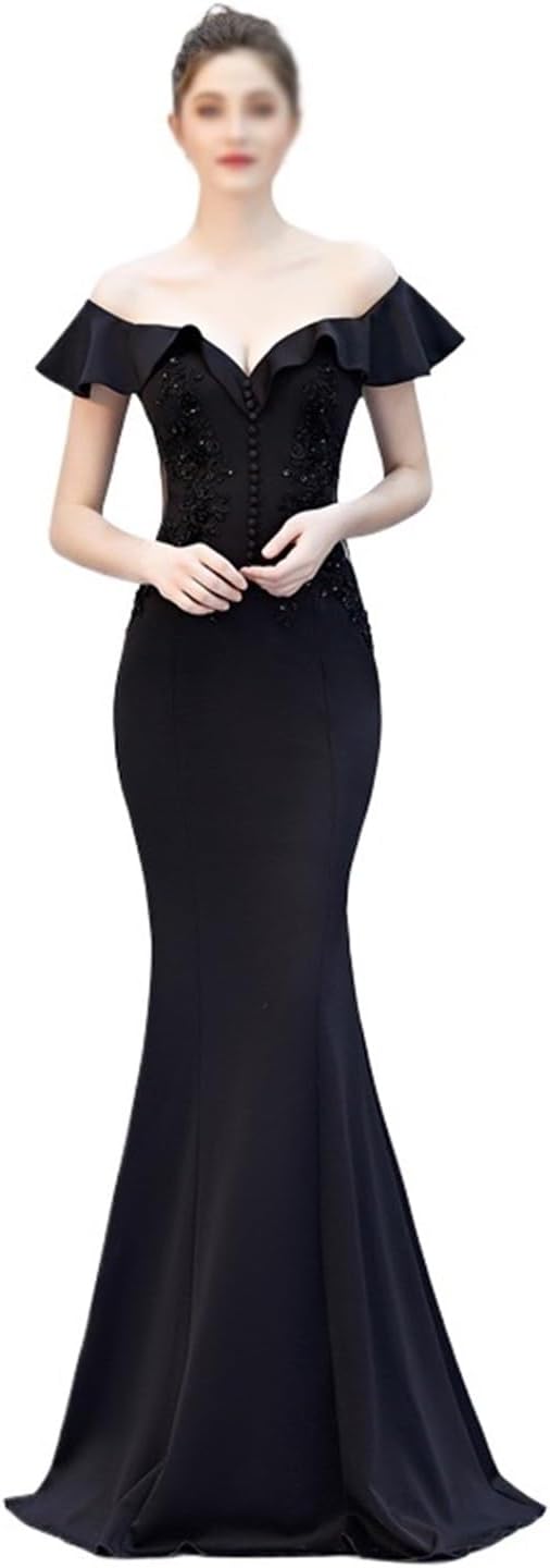 SIDUFHAOPKLL Long Dress Shoulder Thank You Dinner Slim Dress Wedding Evening Dress Ladies Toast Wedding