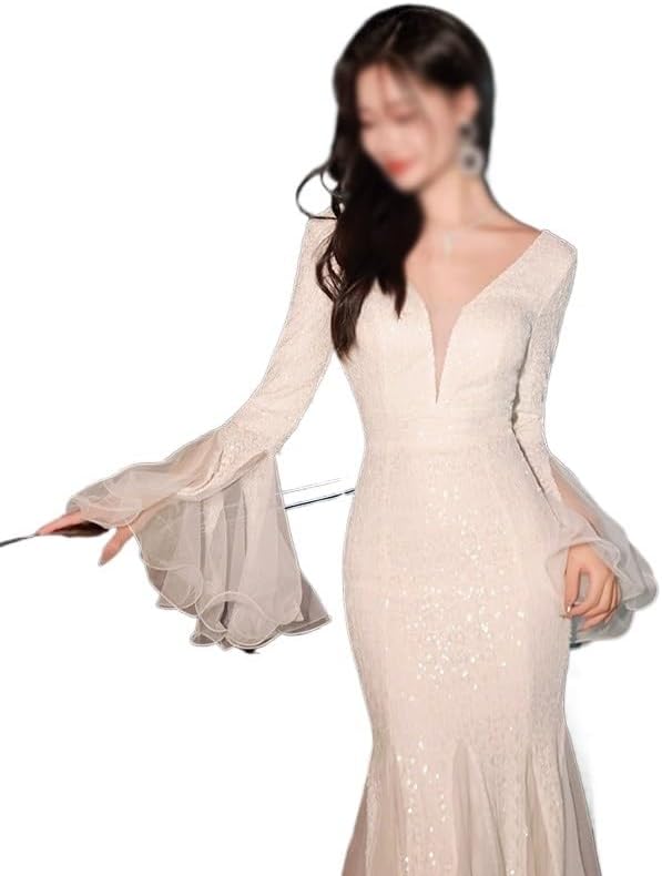 SIDUFHAOPKLL Long Sleeve French Evening Dress Spring Banquet Annual Dress - Image 2