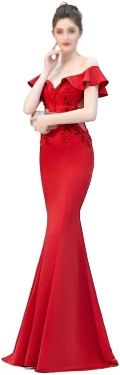 SIDUFHAOPKLL Slim-fit Dress Wedding Evening Dress Ladies Toasting Wedding Long Dress Word Shoulder Appreciation Banquet - Image 2