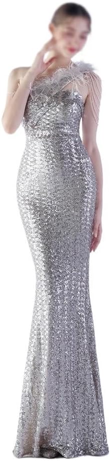 SIDUFHAOPKLL Women's Party Socialite Sequin Vertical Long Slim-fit Dress Evening Dress - Image 2