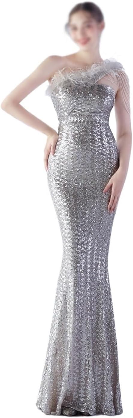 SIDUFHAOPKLL Women's Party Socialite Sequin Vertical Long Slim-fit Dress Evening Dress