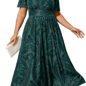 Simplee Women\u2019s V Neck Velvet Maxi Dress Short Sleeve Empire Waist Long Formal Dress for Wedding Guest