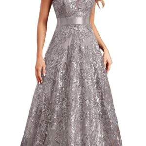 Sleeveless Glitter Sequined Womens Long Formal Gown Aline Prom Dress for Anchorwoman Floor Length Evening Dress
