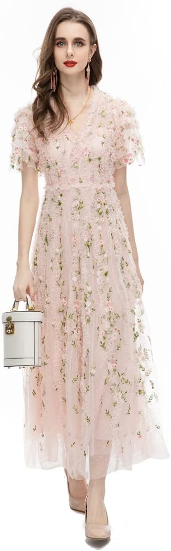 Unique Women Evening Gown Dress Mesh Swing Long Sleeve Elegant Party Winter Dress