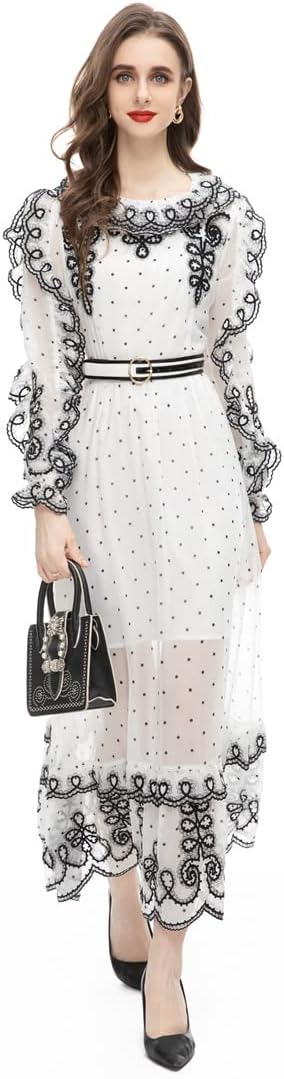 Unique Women Evening Gown Dress Mesh Swing Long Sleeve Elegant Party Winter Dress - Image 30