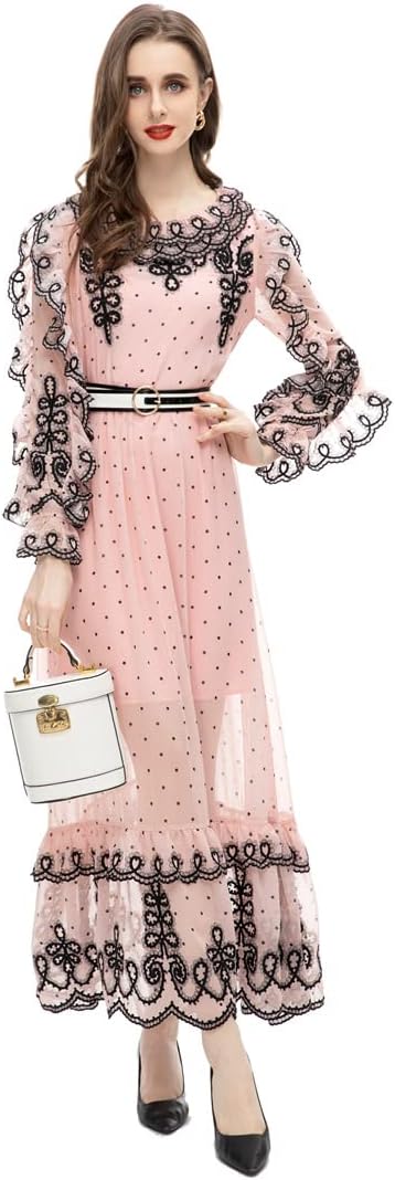 Unique Women Evening Gown Dress Mesh Swing Long Sleeve Elegant Party Winter Dress - Image 37