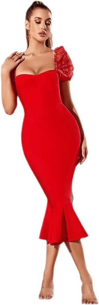 Unique Women Evening Gown Dress Mesh Swing Long Sleeve Elegant Party Winter Dress - Image 40