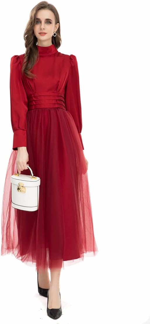 Unique Women Evening Gown Dress Mesh Swing Long Sleeve Elegant Party Winter Dress - Image 15