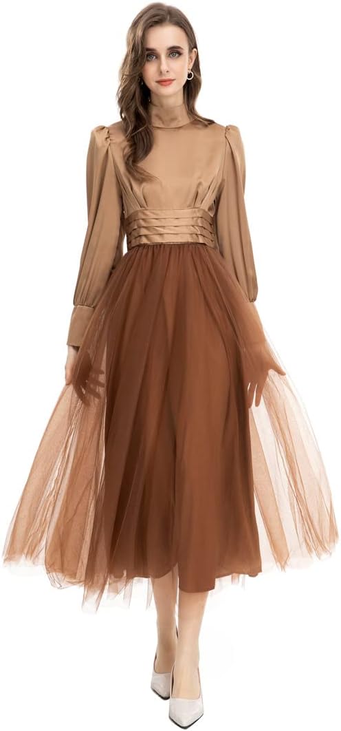 Unique Women Evening Gown Dress Mesh Swing Long Sleeve Elegant Party Winter Dress - Image 11