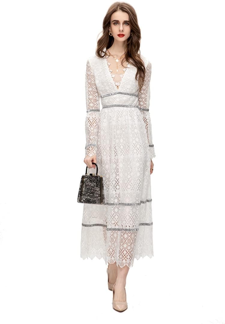 Unique Women Evening Gown Dress Mesh Swing Long Sleeve Elegant Party Winter Dress - Image 23