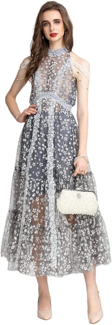 Unique Women Evening Gown Dress Mesh Swing Long Sleeve Elegant Party Winter Dress - Image 21