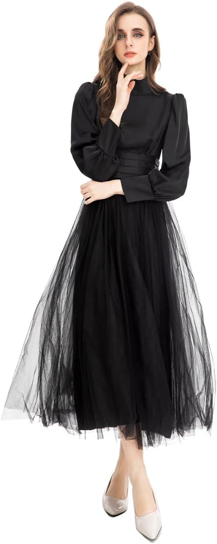 Unique Women Evening Gown Dress Mesh Swing Long Sleeve Elegant Party Winter Dress - Image 6